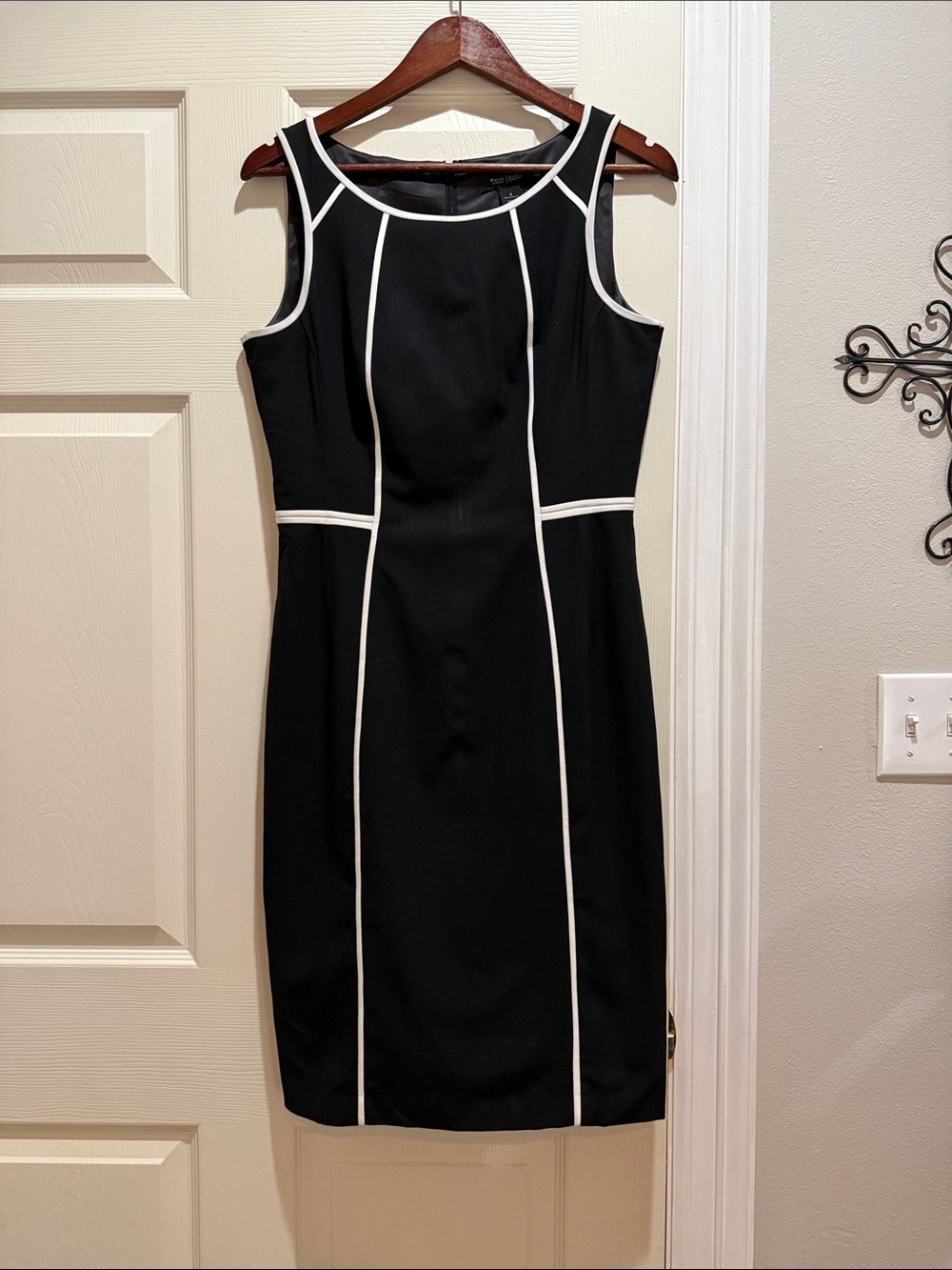 White House Black Market Black Midi Dress with White Piping